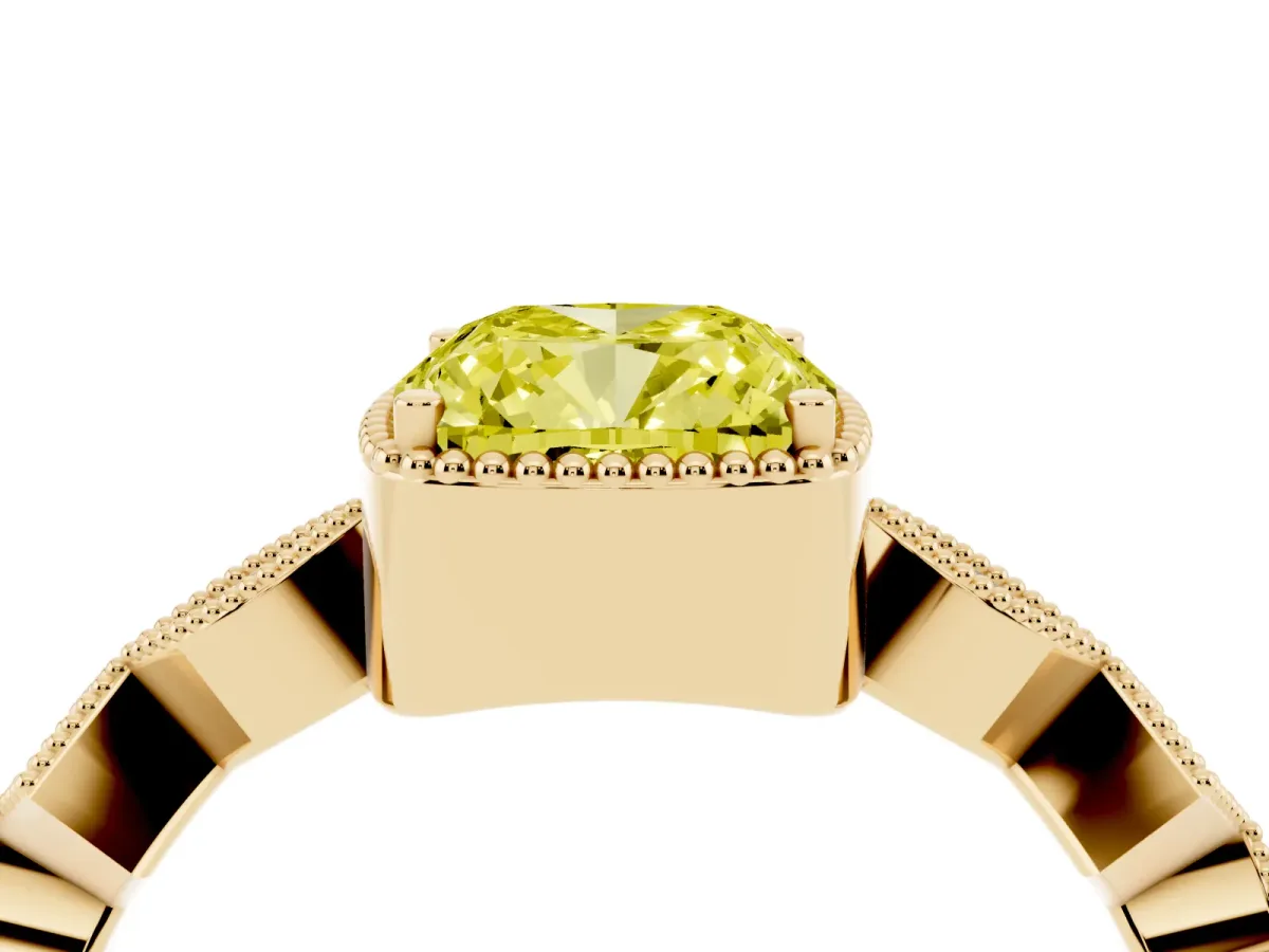 Fancy Yellow Cushion Cut Milgrain Marquise Diamond Twist Band Ring Yellow gold