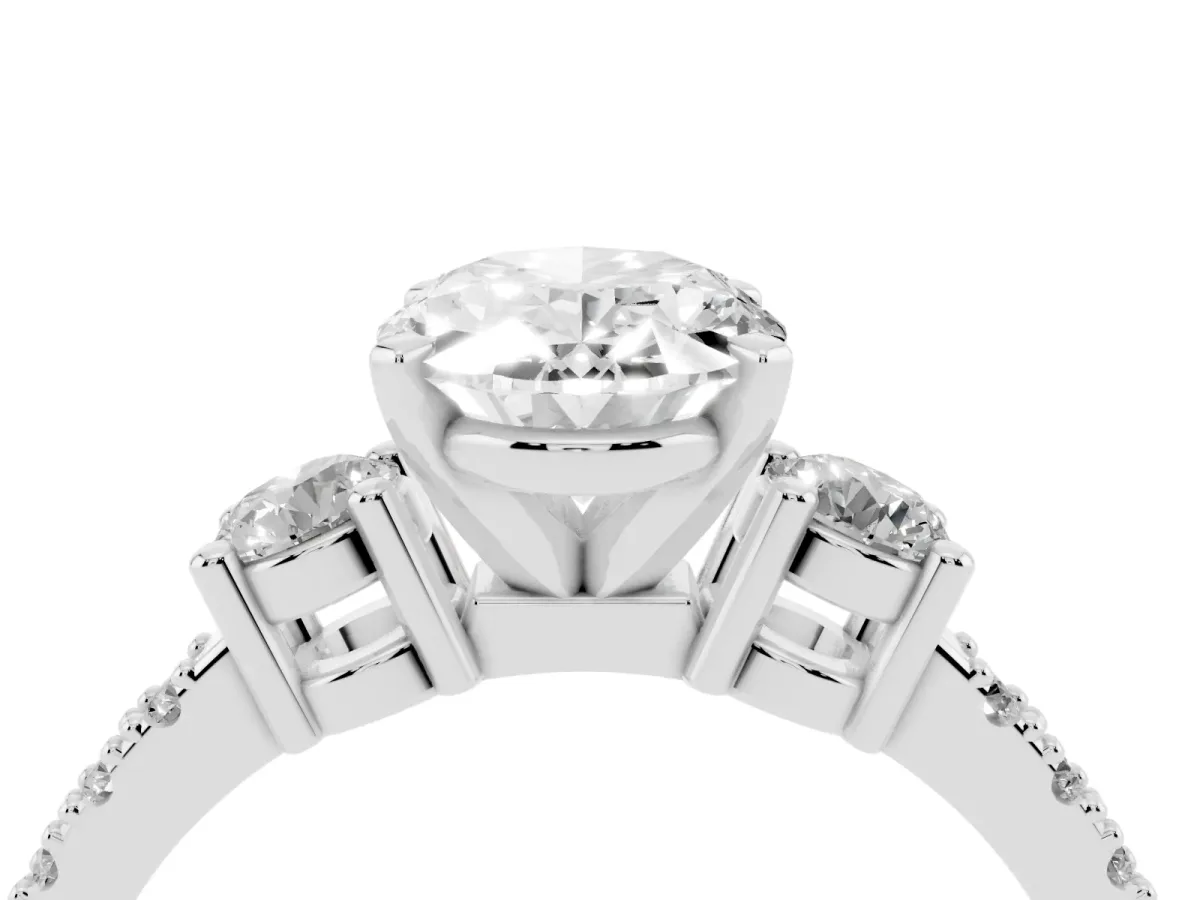 Oval Cut Three-Stone Diamond Pavé Band with Prong Setting Platinum