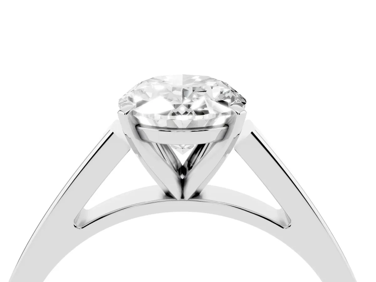 Oval Cut Solitaire Engagement Ring with Four-Prong Setting and Tapered Band White gold