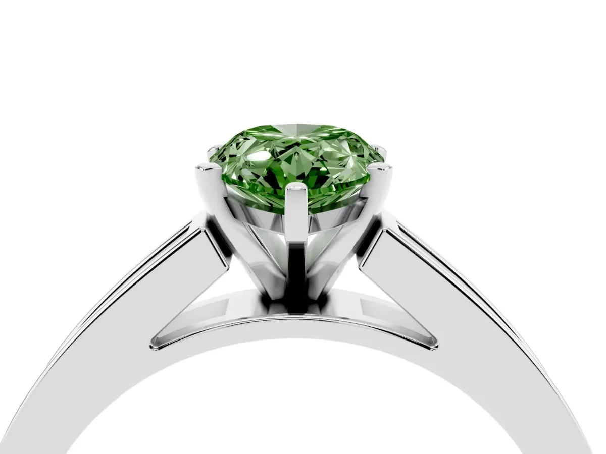 Fancy Green Pear Cut Solitaire Diamond Ring with Channel-Set Band and Four-Prong Setting Silver