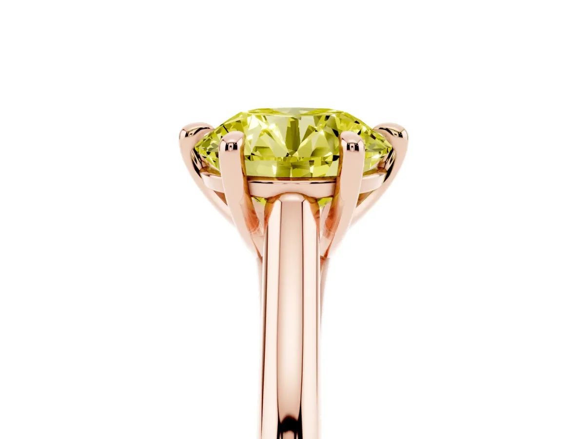 Fancy Yellow Round Cut Solitaire Engagement Ring with Six-Prong Setting and Classic Band Rose gold