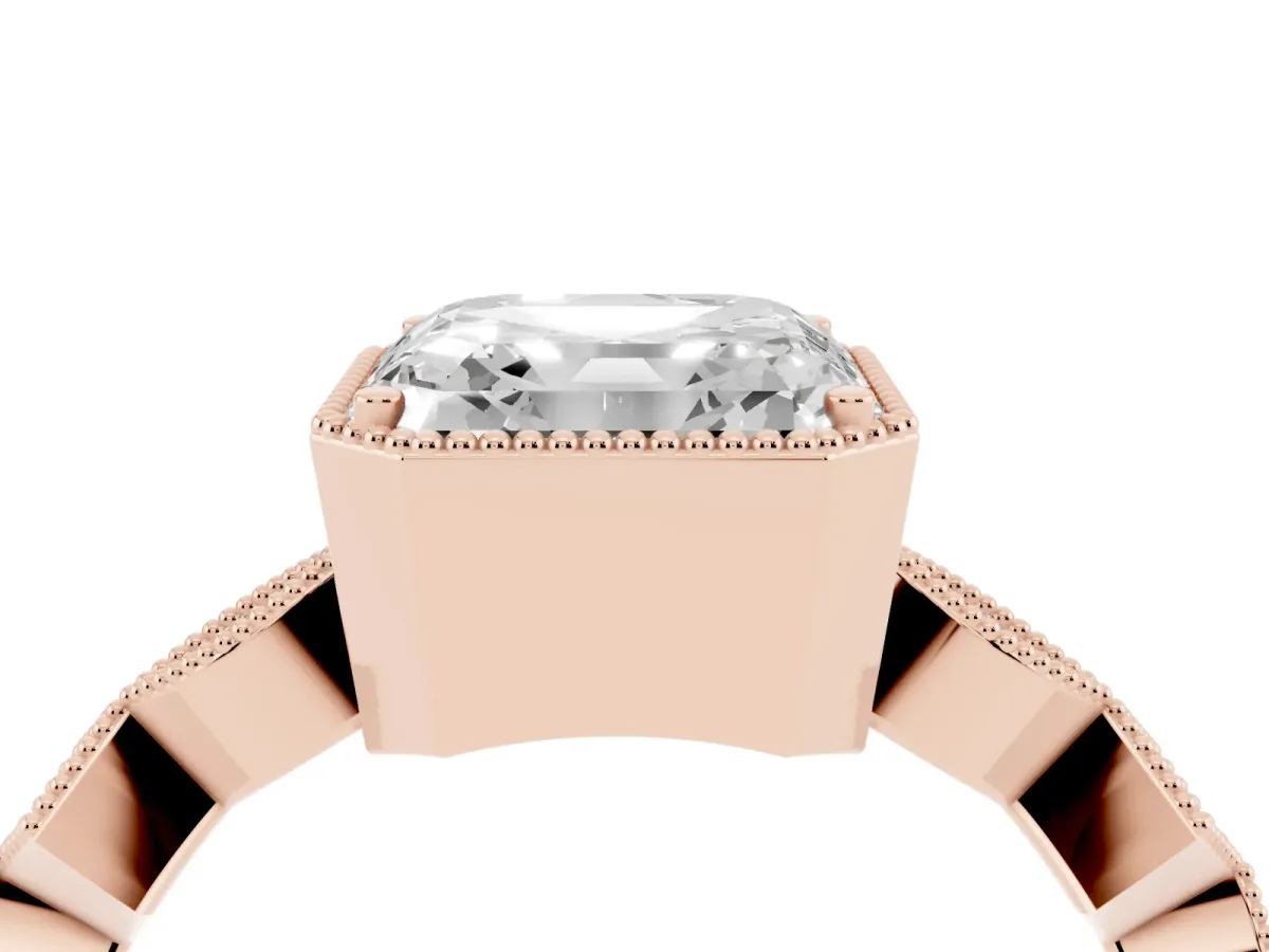 Asscher Cut Milgrain Marquise Diamond Twist Band Ring Rose gold