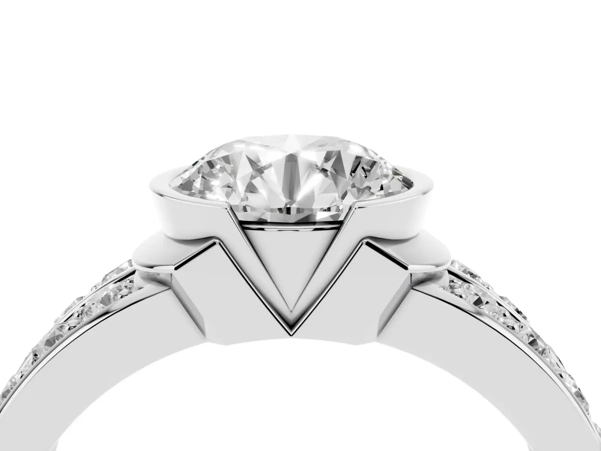 Round Cut Brilliant Diamond Channel Set Wide Band Ring with Bezel Setting Platinum