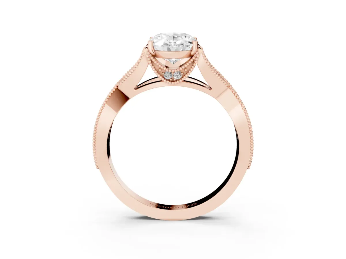 Oval Cut Cut Diamond Twisted Band with Milgrain Pave Setting and Four-Prong Setting Rose gold