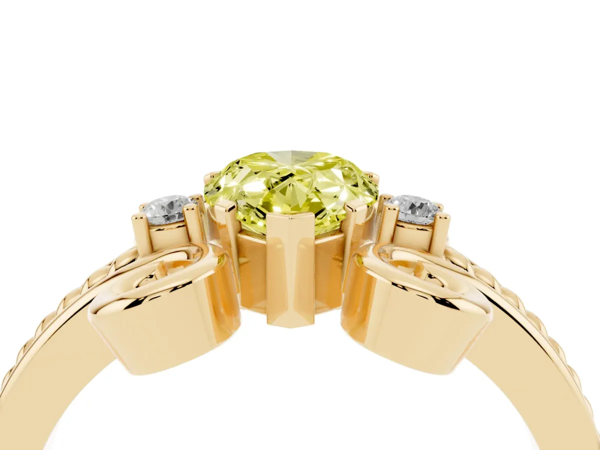 Fancy Yellow Pear Cut Solitaire Twisted Band Scroll Prong Ring Yellow gold