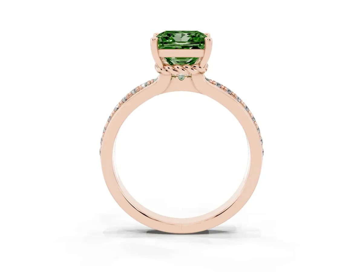 Fancy Green Princess Cut Solitaire Diamond Ring with Channel Set Band and Six-Prong Setting Rose gold