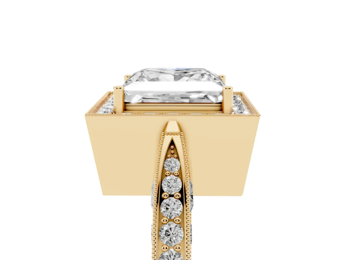 Princess Cut Halo Diamond Engagement Ring with Split Shank Band and Four-Prong Setting Yellow gold