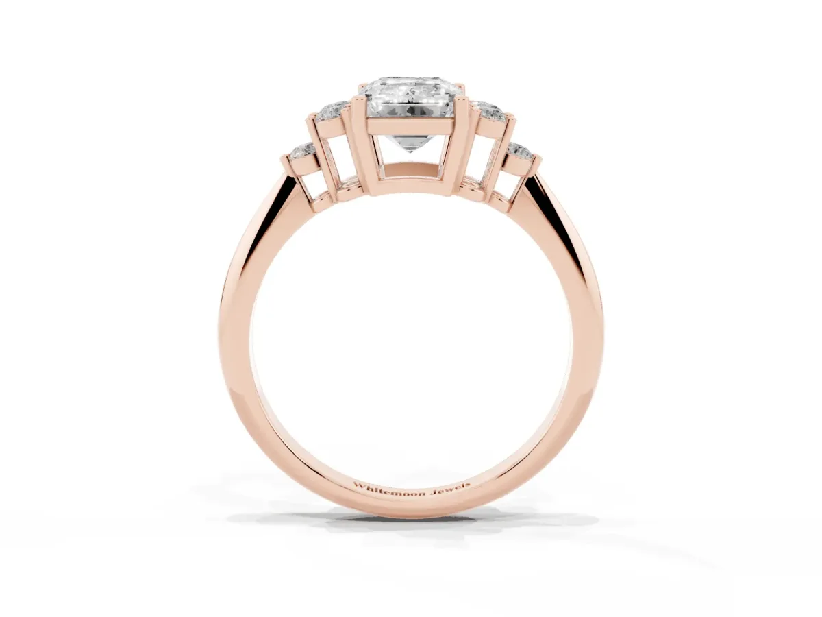 Emerald Cut Cut Diamond Cluster Ring with Solitaire Band and Four-Prong Setting Rose gold