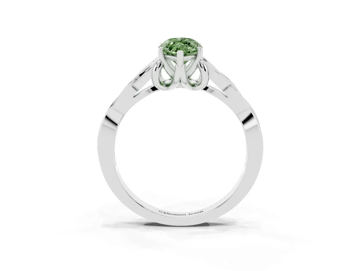 Fancy Green Marquise Cut Diamond Solitaire Engagement Ring with Celtic Knot Band and Four-Prong Setting Platinum