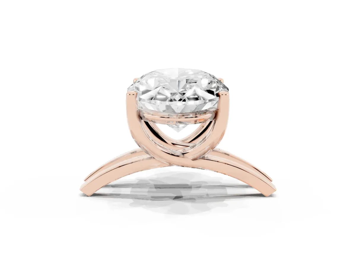 Oval Cut Cut Diamond Solitaire Engagement Ring with Tapered Plain Band and Four-Prong Setting Rose gold