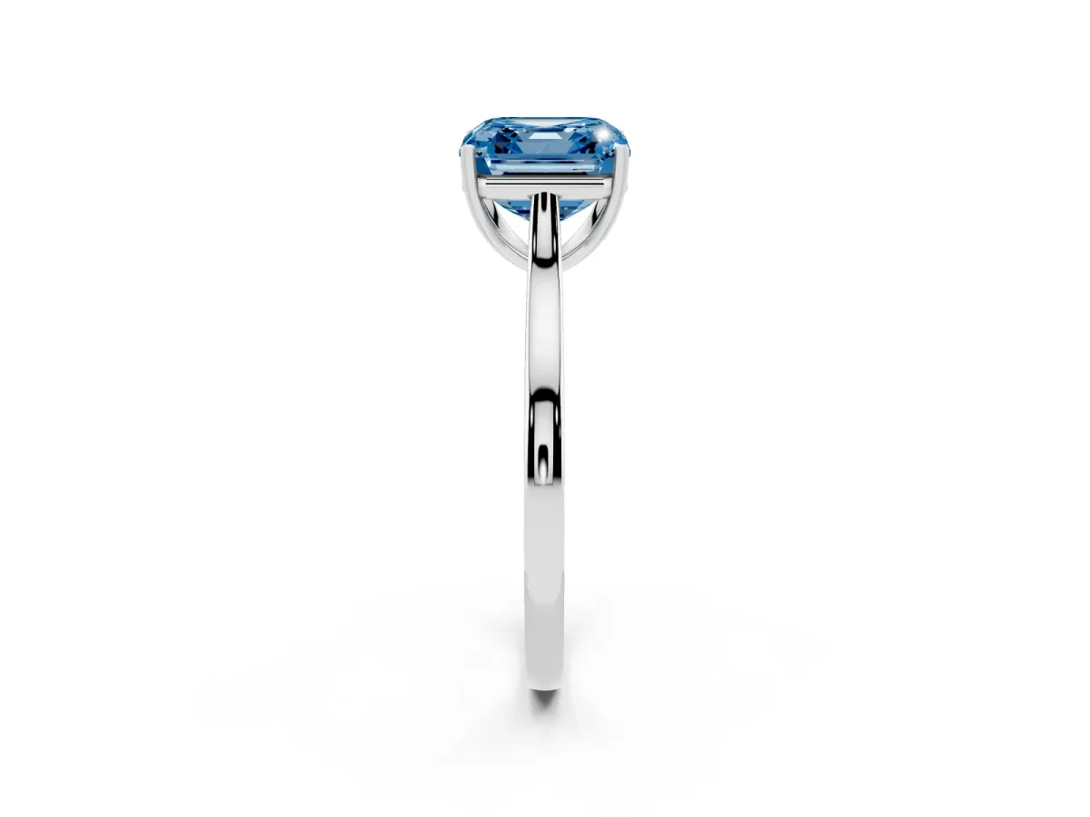 Fancy Blue Asscher Cut Solitaire Heart Prong Engagement Ring with Tapered Band Platinum