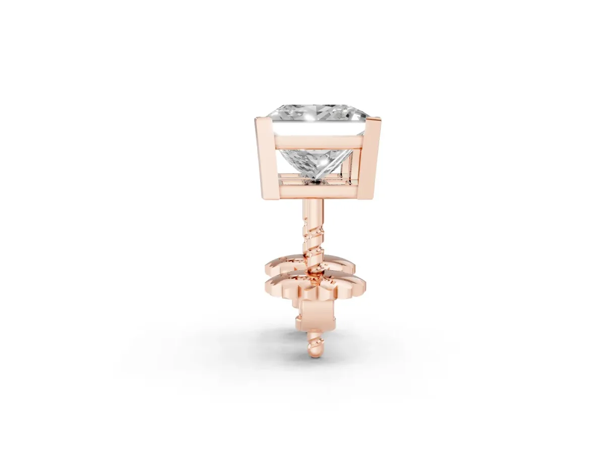 Princess Cut Diamond Stud Earrings Rose gold