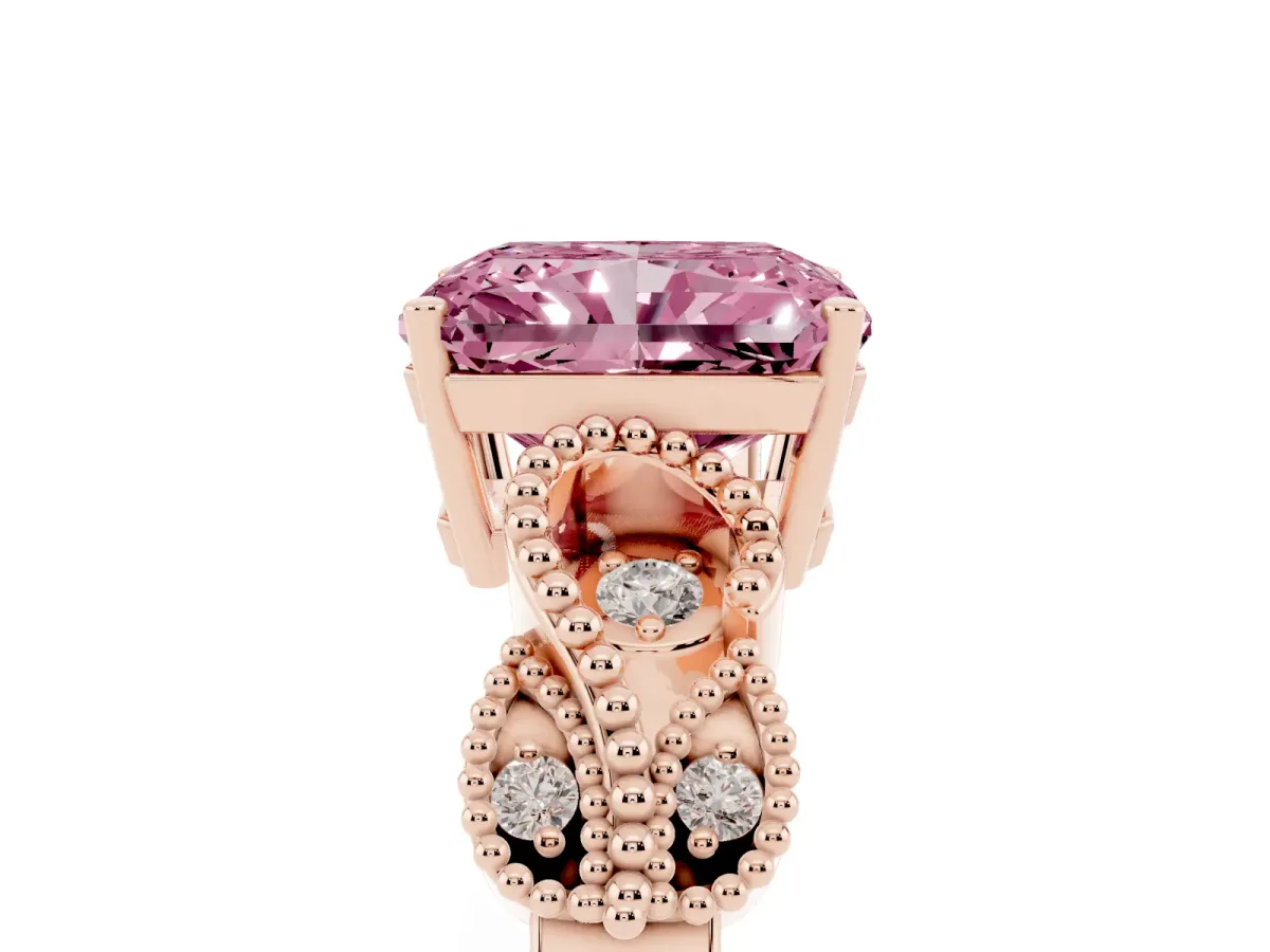 Fancy Pink Princess Cut Solitaire Milgrain Leaf Band with Prong Setting Rose gold