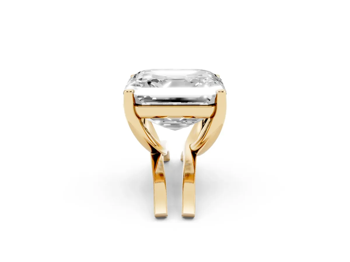 Asscher Cut Cut Diamond Solitaire Engagement Ring with Tapered Plain Band and Four-Prong Setting Yellow gold