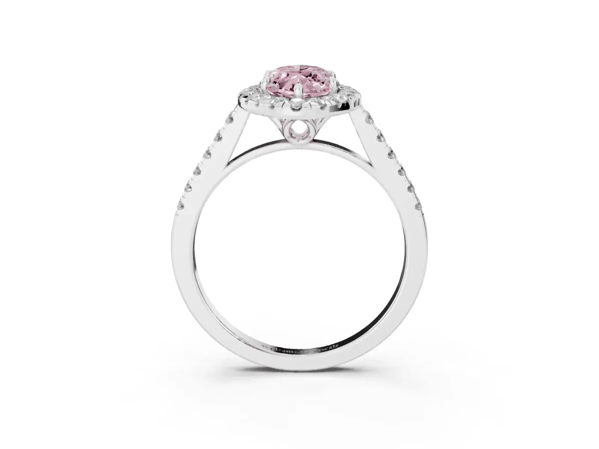 Fancy Pink Marquise Cut Halo Pavé Diamond Engagement Ring with Four-Prong Setting Platinum