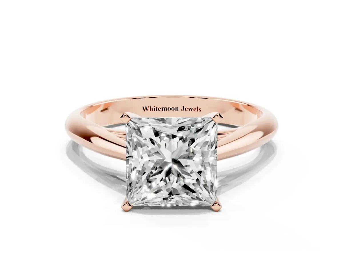 Princess Cut Diamond Solitaire Engagement Ring with Cathedral Setting and Four-Prong Mount Rose gold