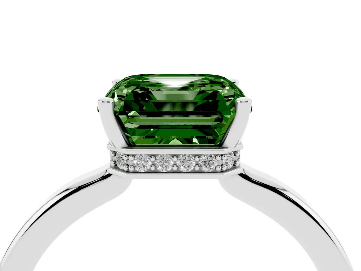 Fancy Green Asscher Cut Cut Solitaire Engagement Ring with Four-Prong Setting on a Classic Band Platinum
