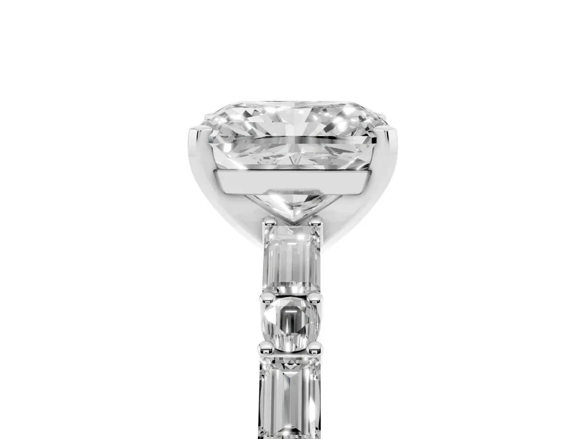 Radiant Cut Diamond Solitaire with Side Baguettes and Channel Set Band Silver