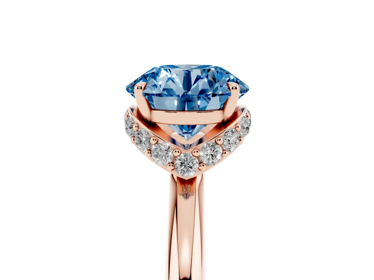 Fancy Blue Round Cut Brilliant Solitaire Engagement Ring with Six-Prong Setting and Classic Band Rose gold