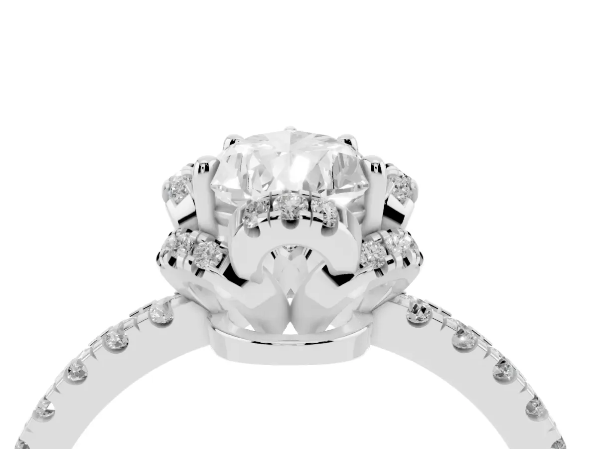 Pear Cut Diamond Halo Pave Band with Four-Prong Setting Silver