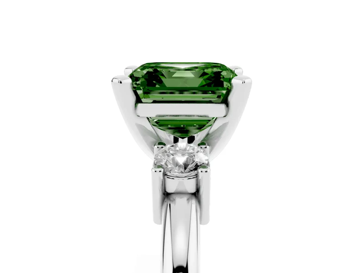 Fancy Green Three-Stone Asscher Cut Cut Diamond Solitaire with Prong Setting and Classic Band Silver