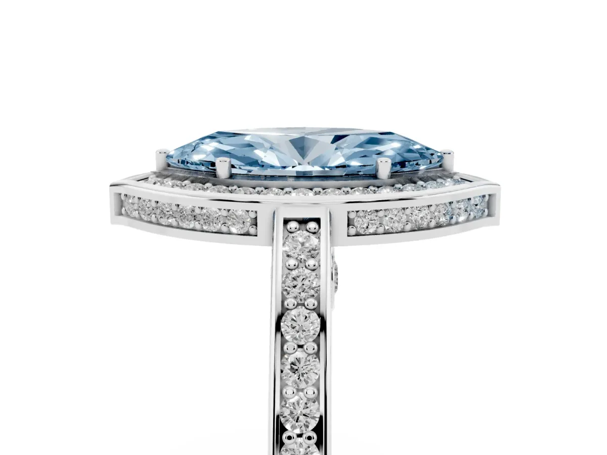 Fancy Blue Marquise Cut Cut Halo Pave Split Shank Prong Setting Ring Silver