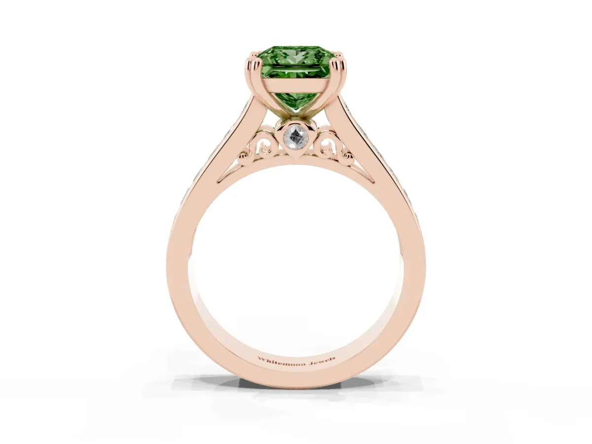 Fancy Green Princess Cut Cut Channel Set Solitaire Engagement Ring with Prong Setting Rose gold