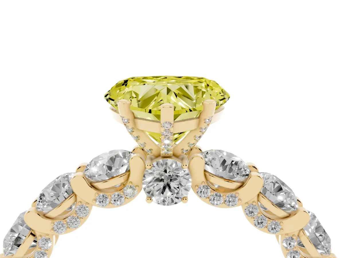 Fancy Yellow Heart Cut Diamond Side Stone Engagement Ring with Four-Prong Setting Yellow gold