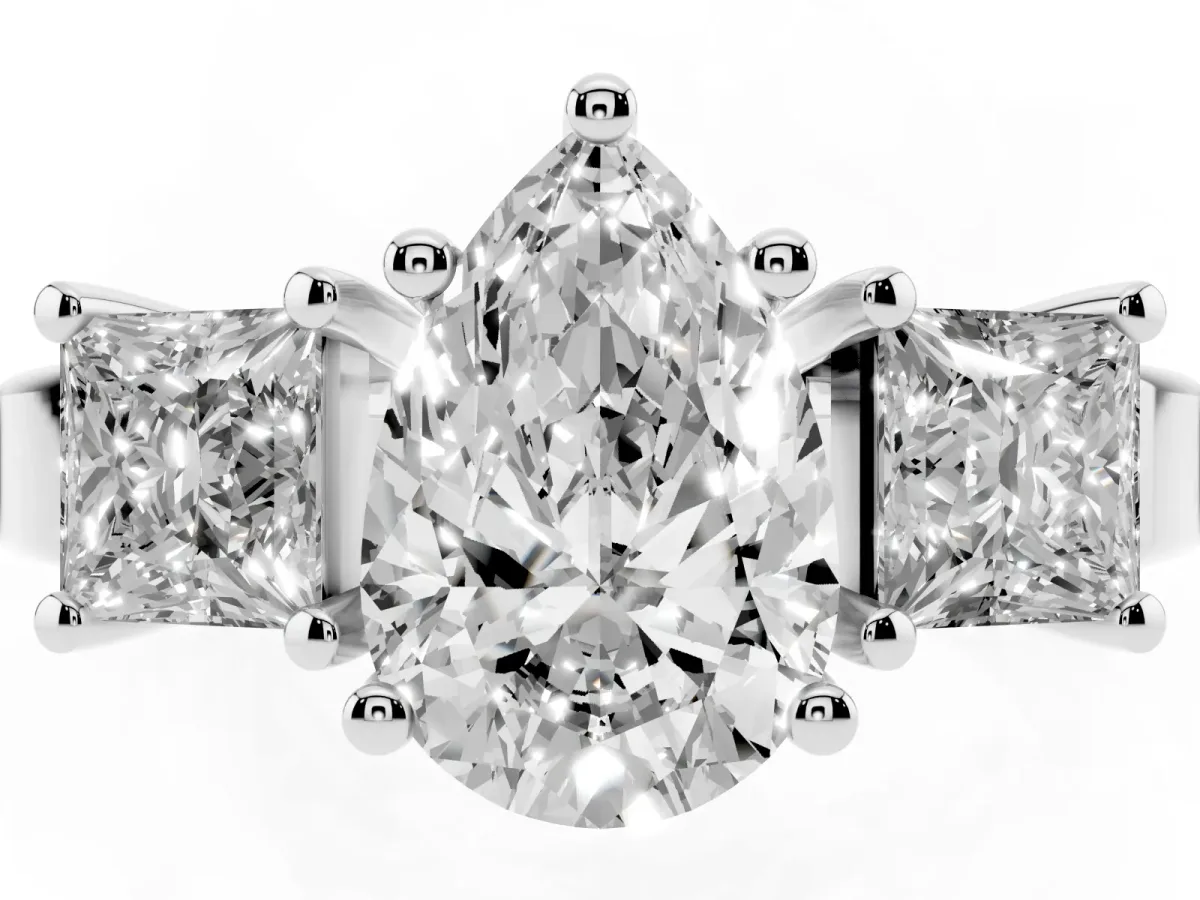 Three-Stone Pear Cut Cut Solitaire Ring with Prong Setting Platinum