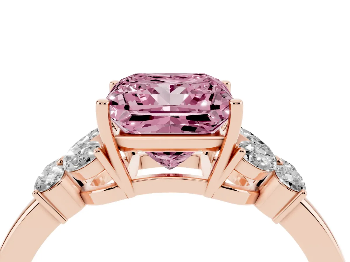 Fancy Pink Princess Cut Cut Solitaire Floral Diamond Ring with Four-Prong Setting Rose gold