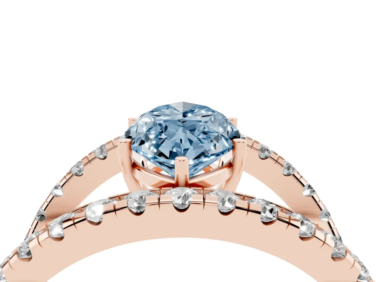 Fancy Blue Marquise Cut Solitaire Split Shank Pave Diamond Ring Rose gold