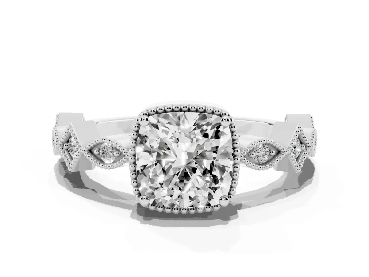 Cushion Cut Milgrain Marquise Diamond Twist Band Ring Platinum