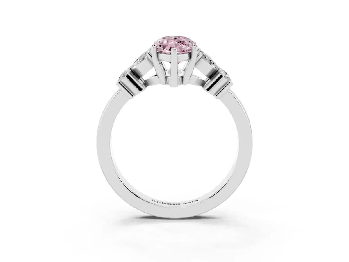 Fancy Pink Marquise Cut Diamond Floral Cluster Ring with Solitaire Band and Prong Setting Platinum