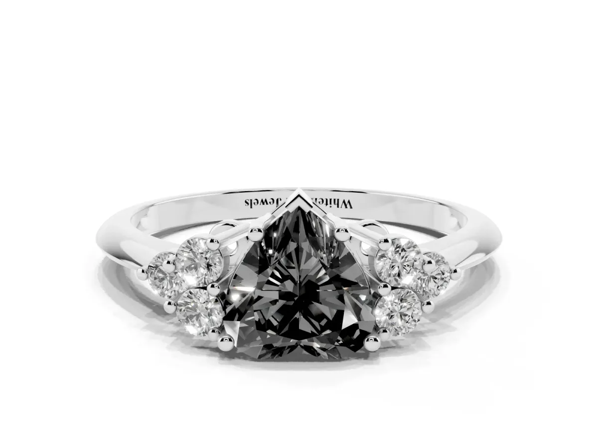 Fancy Black Heart Cut Cut Diamond Cluster Ring with Solitaire Band and Four-Prong Setting Silver