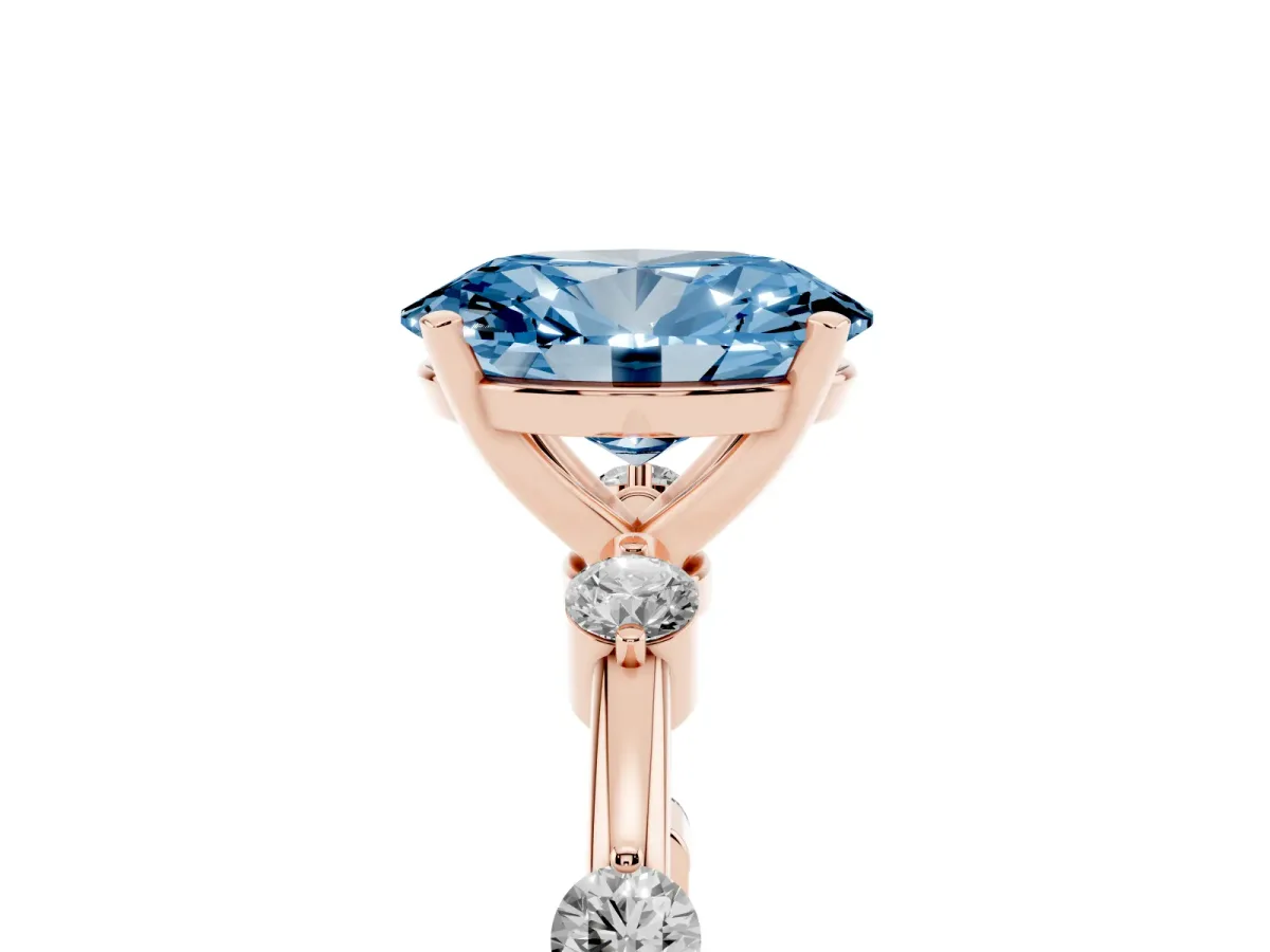 Fancy Blue Oval Cut Solitaire Diamond Ring with Bezel Set Side Stones and Prong Setting Rose gold
