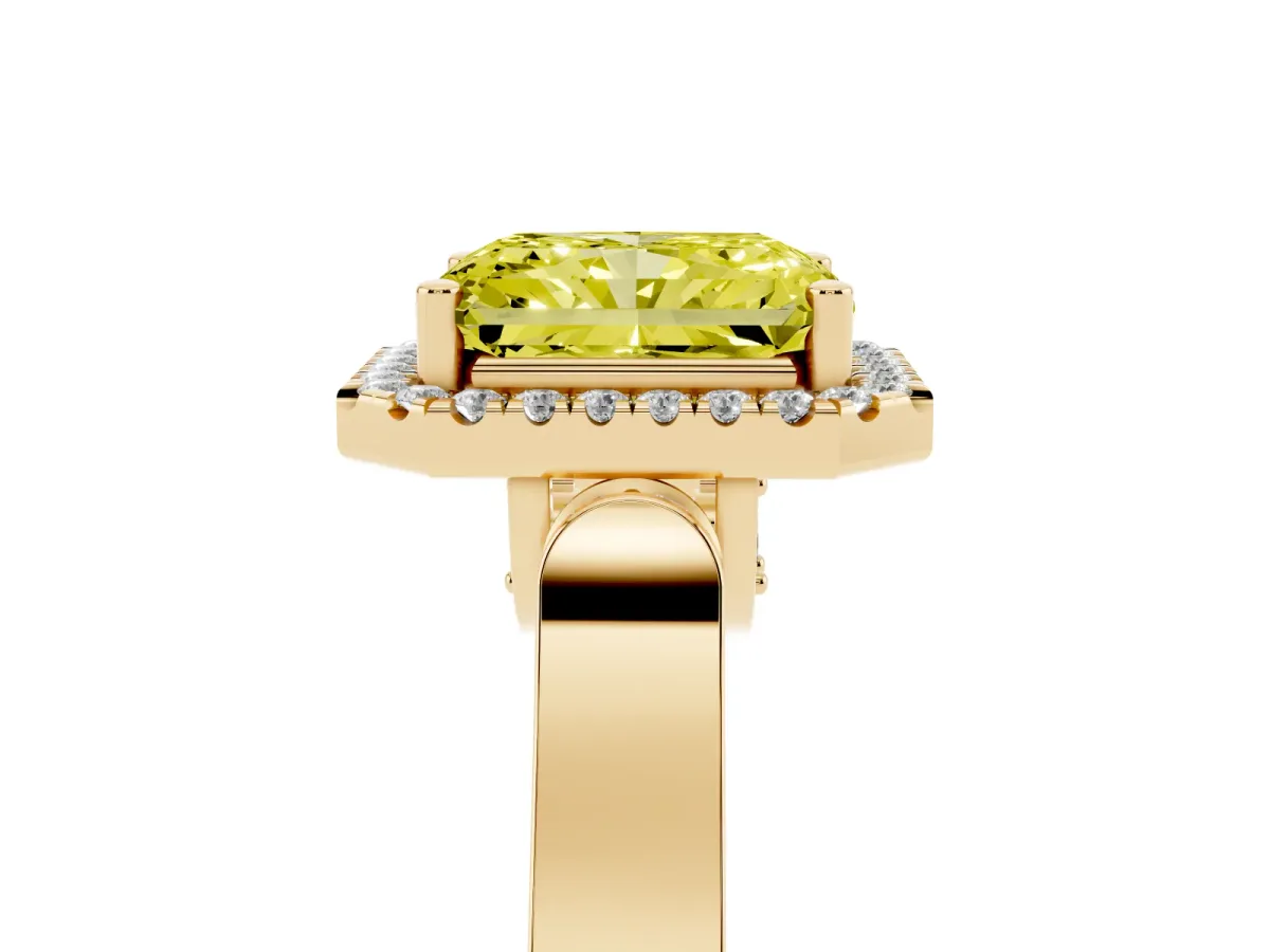 Fancy Yellow Radiant Cut Halo Pave Split Shank Prong Setting Ring Yellow gold