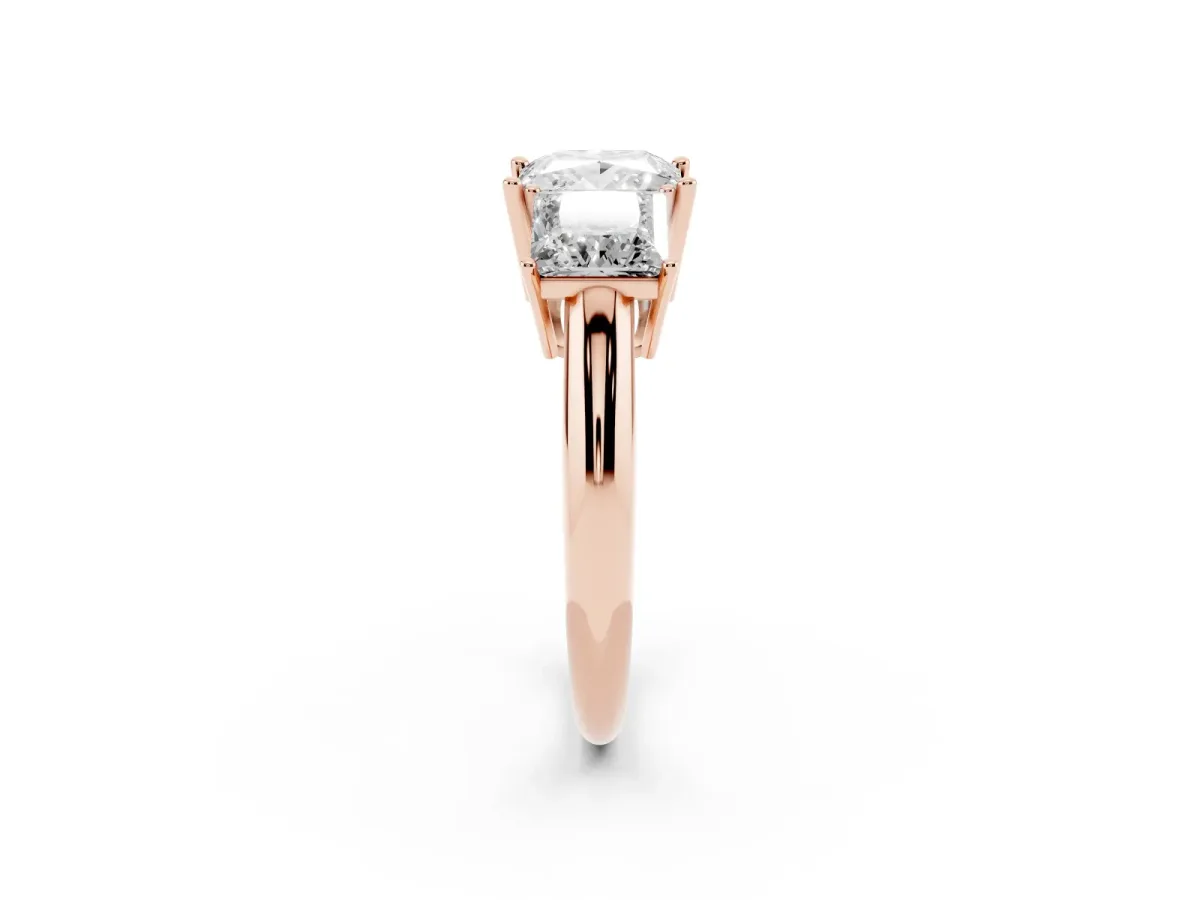 Three-Stone Princess Cut Cut Diamond Engagement Ring with Prong Setting on a White Gold Band Rose gold
