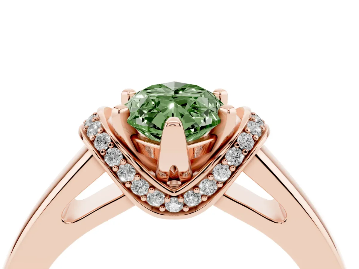 Fancy Green Marquise Cut Solitaire Diamond Ring with Pave Band and Six-Prong Setting Rose gold