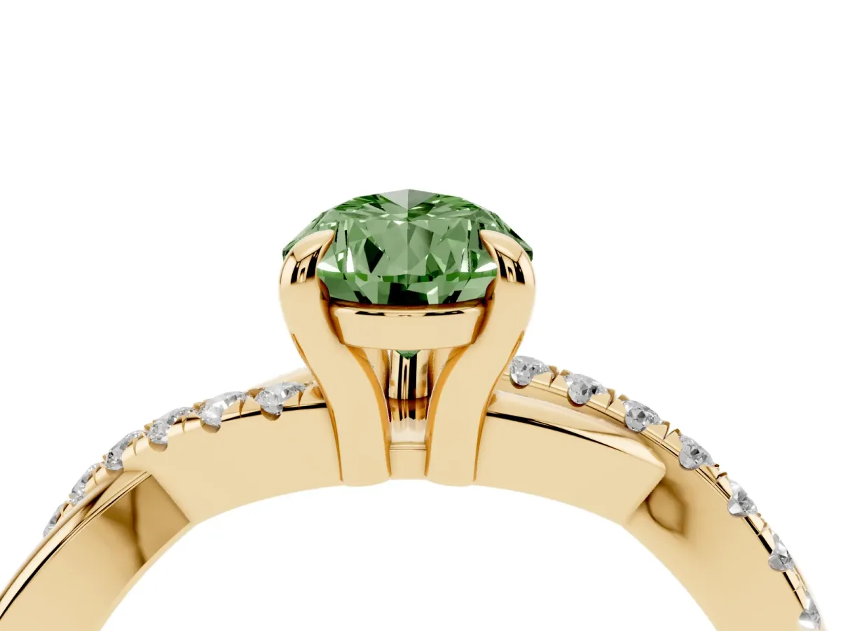 Fancy Green Pear Cut Cut Diamond Twist Band Solitaire with Prong Setting Yellow gold