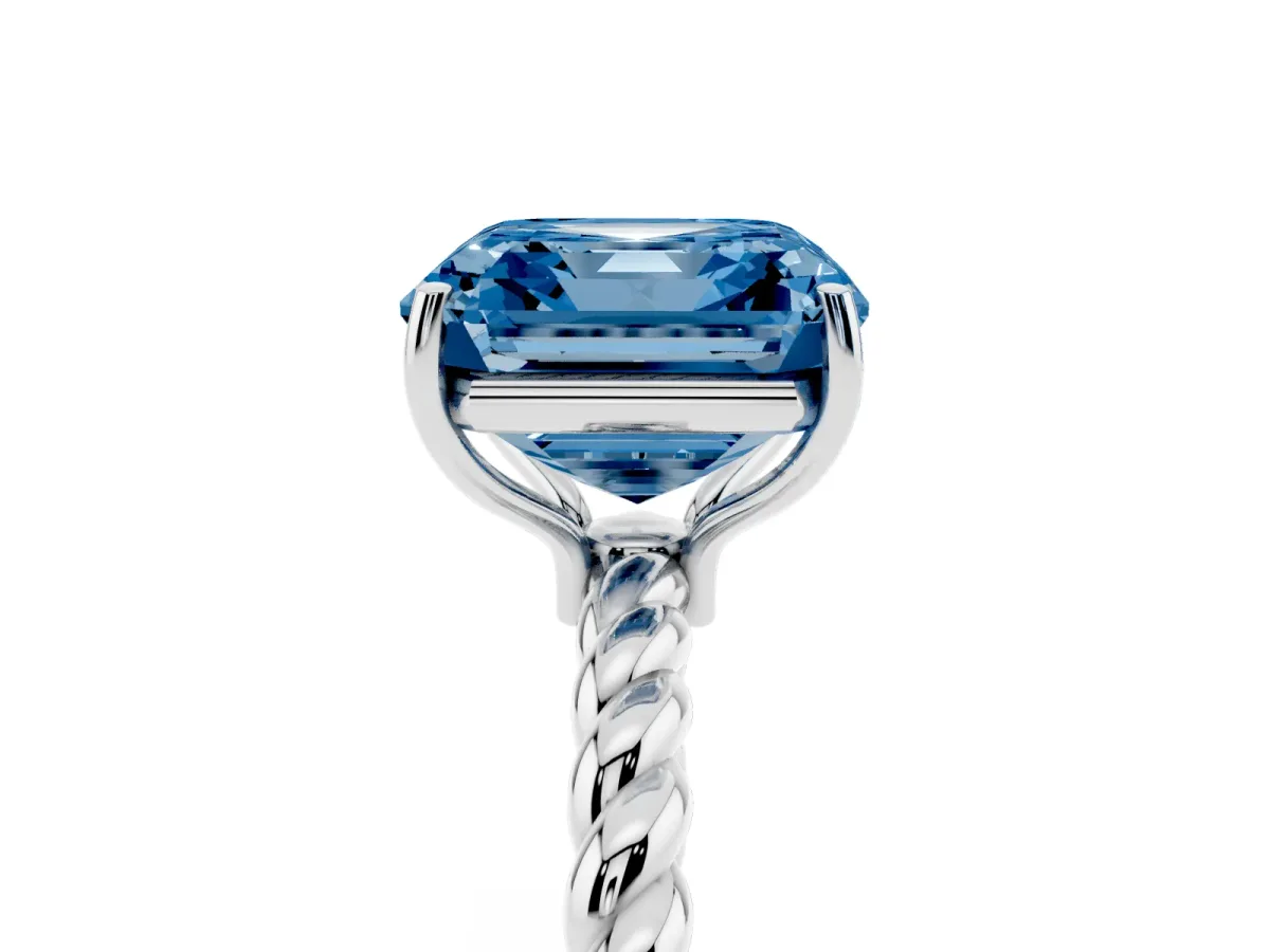 Fancy Blue Asscher Cut Solitaire Twisted Band 4-Prong Ring Silver