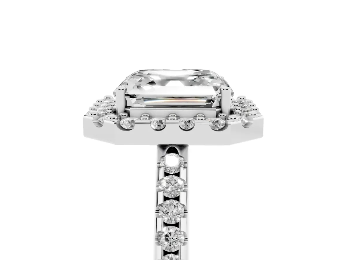 Asscher Cut Diamond Pavé Halo Ring with Four-Prong Setting Silver