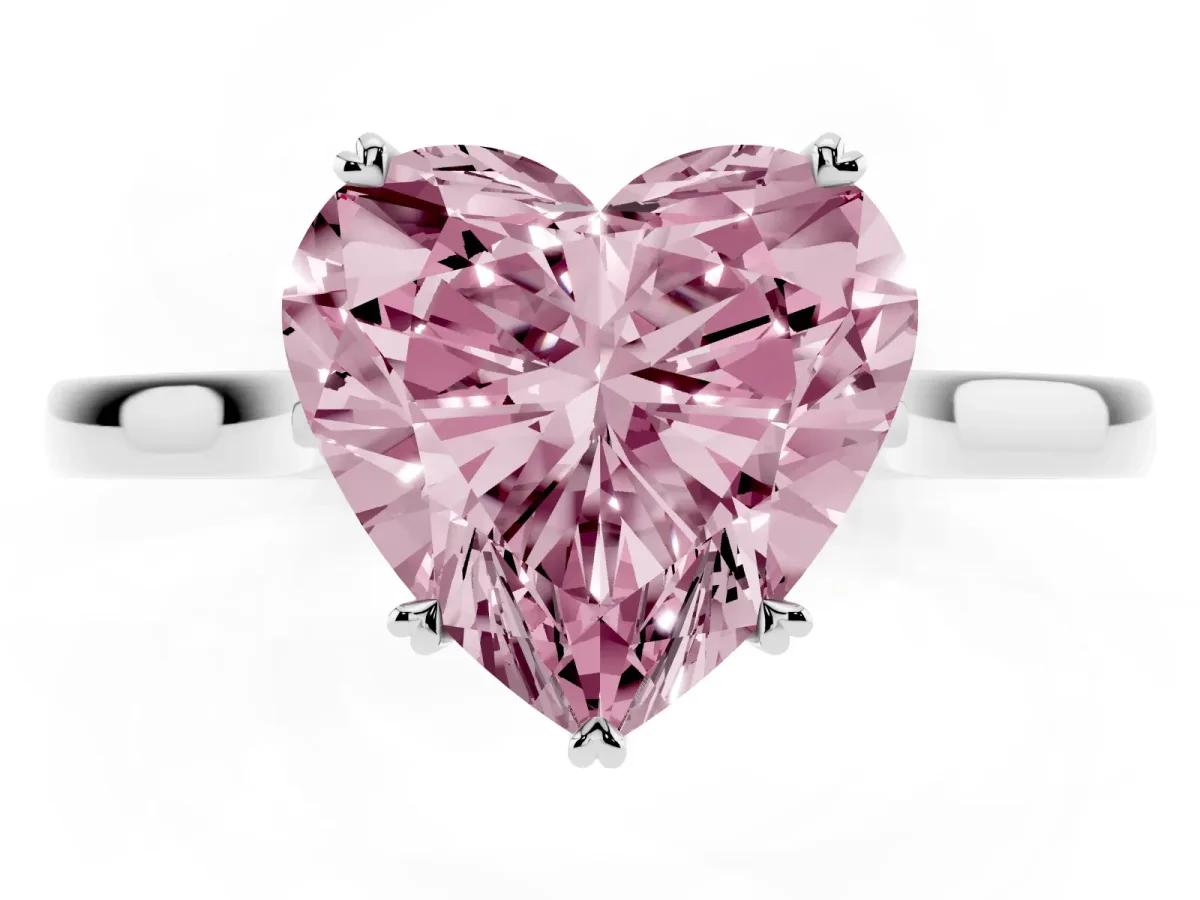 Fancy Pink Heart Cut Solitaire Heart Prong Engagement Ring with Tapered Band White gold