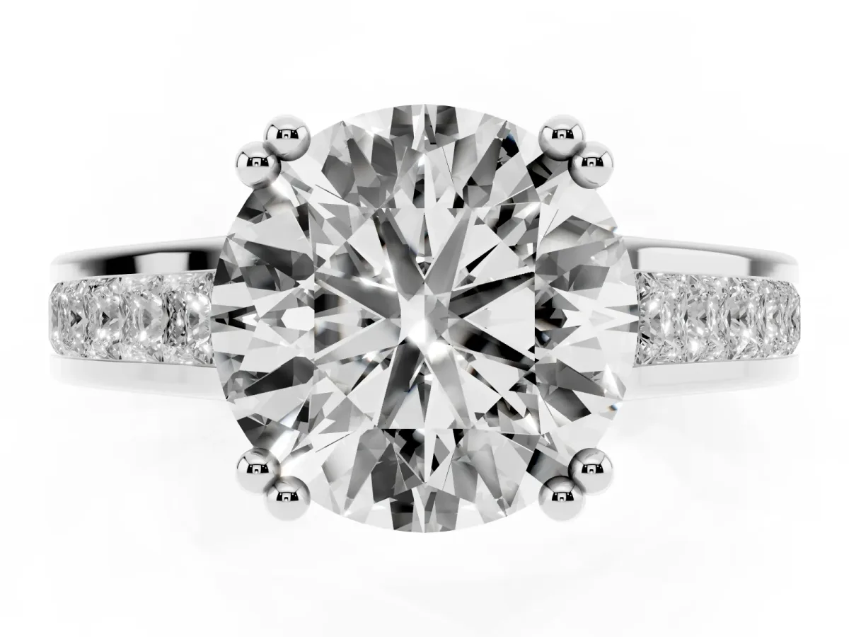 Round Cut Cut Channel Set Solitaire Engagement Ring with Prong Setting Platinum