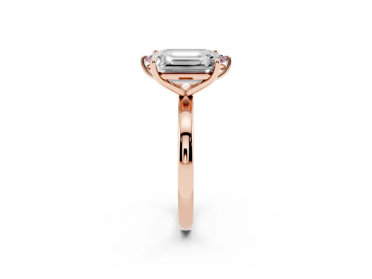 Fancy Pink Marquise Cut and Emerald Cut Toi Moi Ring with Prong Setting Rose gold