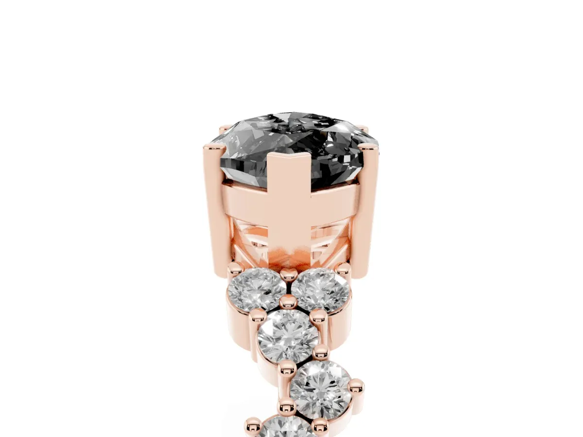 Fancy Black Marquise Cut Diamond Scattered Round Accent Ring with Prong Setting Rose gold