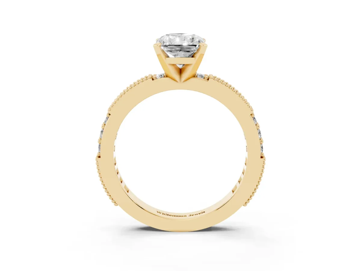Radiant Cut Solitaire with Pavé Band and Four-Prong Setting Yellow gold
