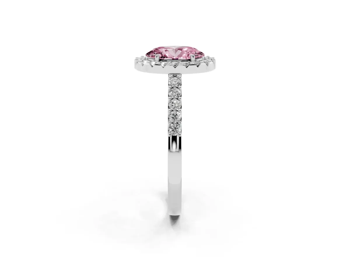 Fancy Pink Oval Cut Halo Diamond Pavé Solitaire Ring Silver