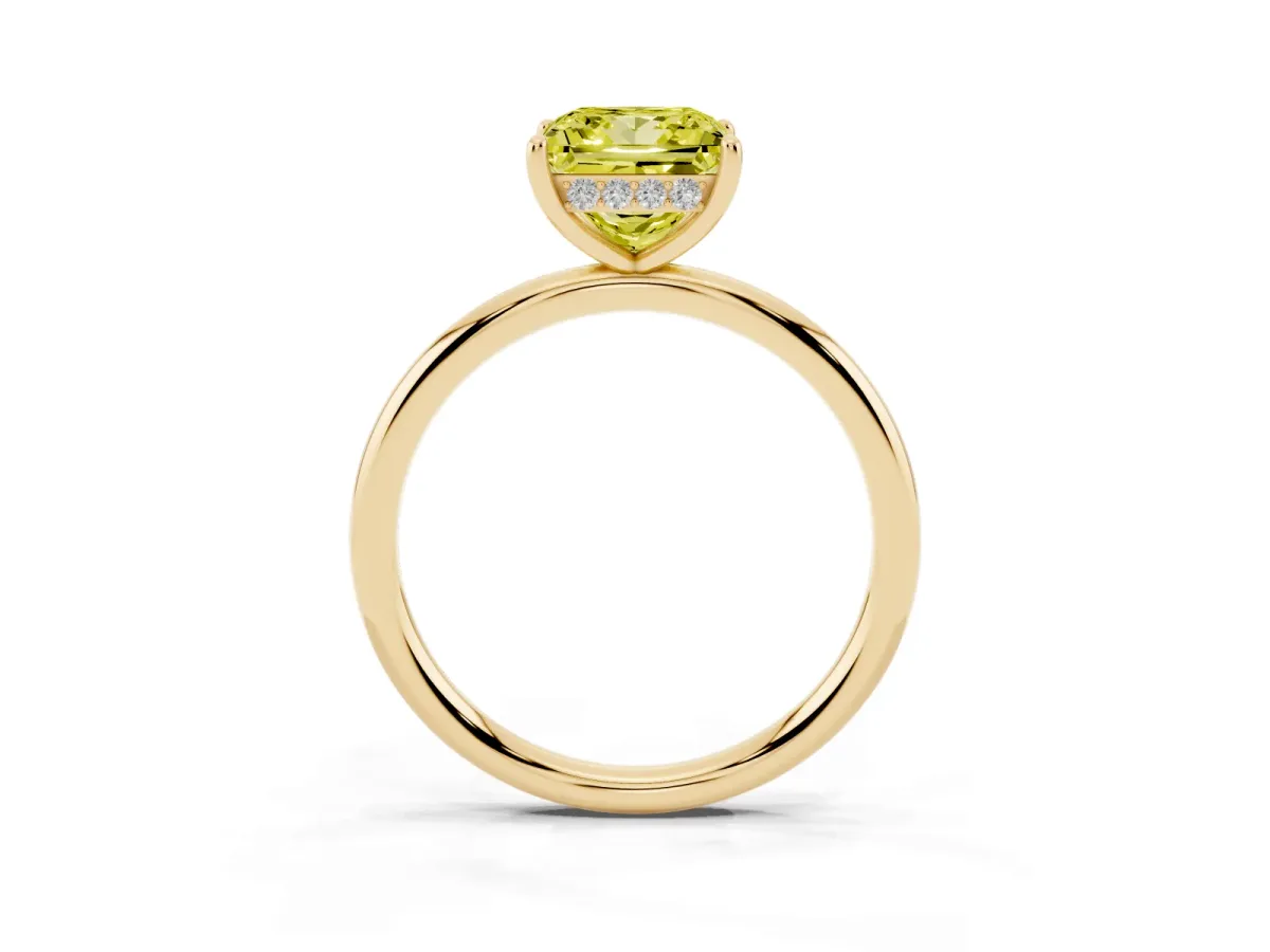 Fancy Yellow Princess Cut Solitaire Diamond Ring with a Classic Band and Four-Prong Setting Yellow gold