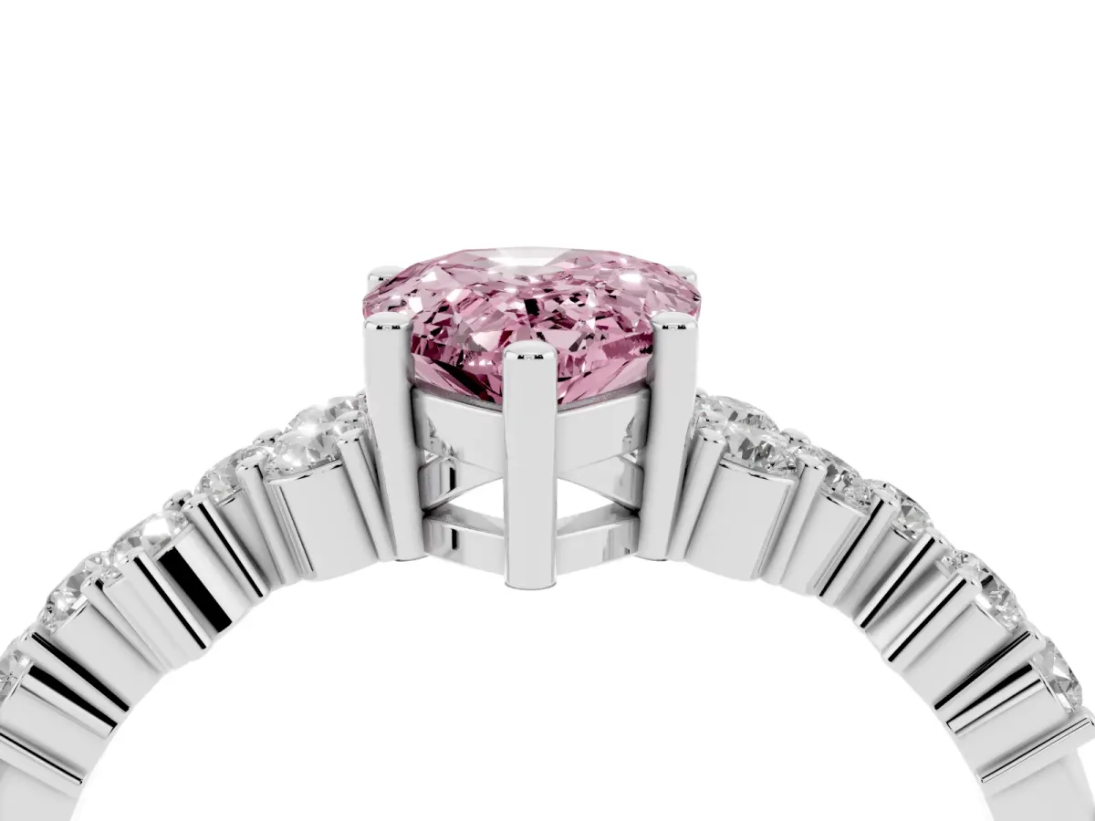 Fancy Pink Pear Cut Diamond Scattered Round Accent Ring with Prong Setting Silver