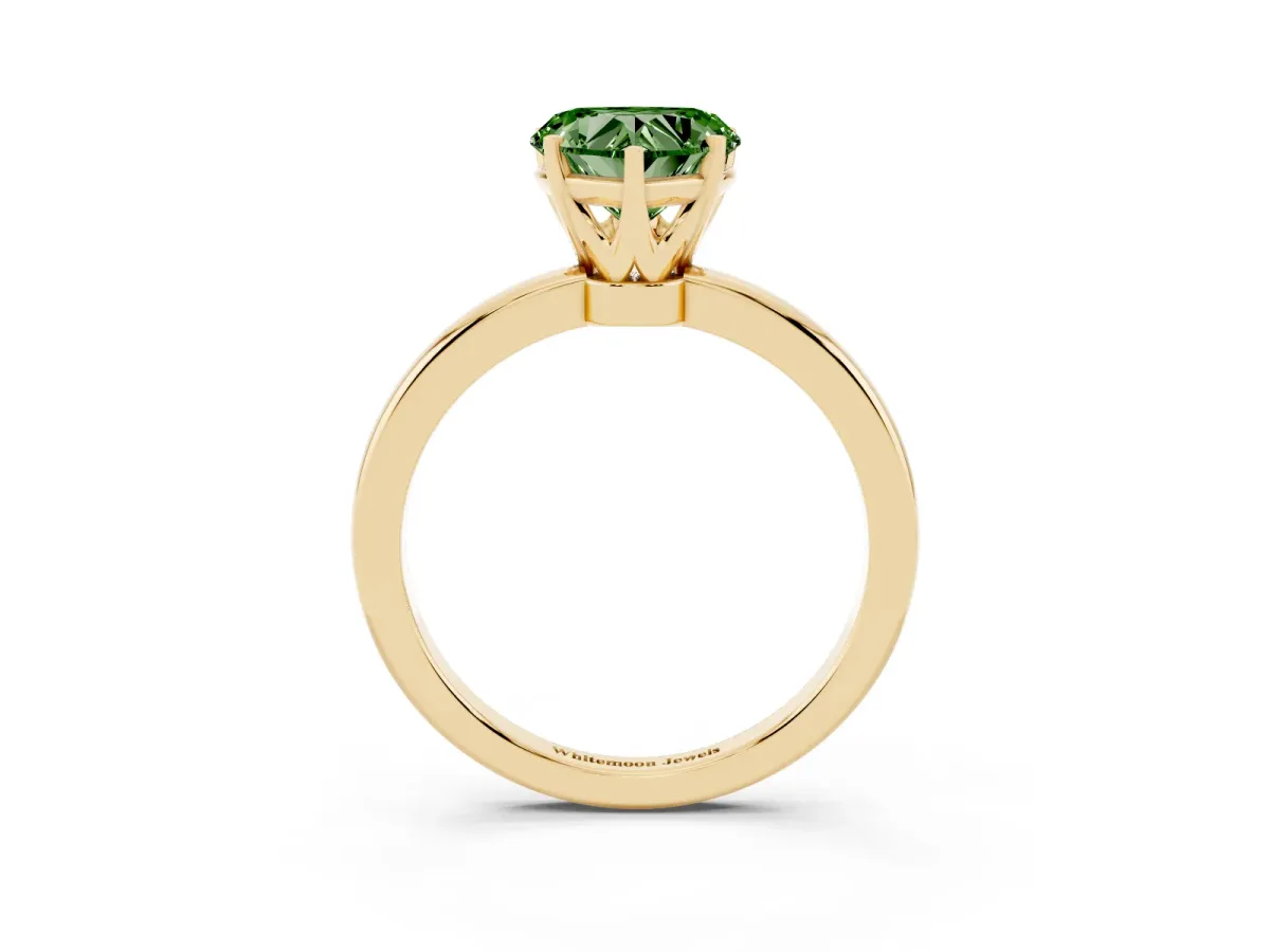 Fancy Green Heart Cut Solitaire Diamond Ring with Six-Prong Setting on a Classic Band Yellow gold
